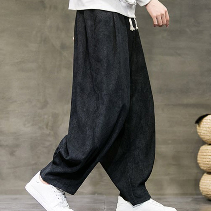 Buddha Stones Casual Plain Cotton Bloomer Men's Pants With Pockets