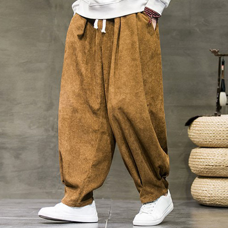 Buddha Stones Casual Plain Cotton Bloomer Men's Pants With Pockets