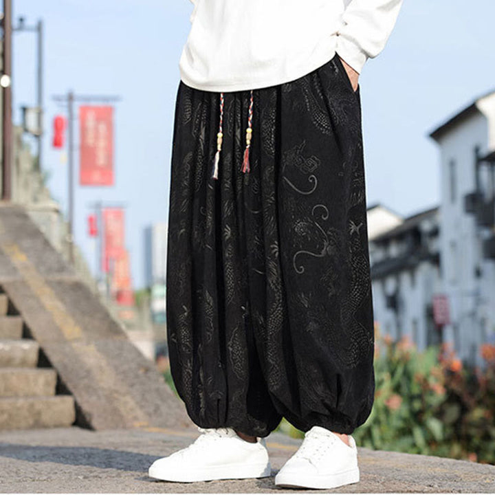Buddha Stones Dragon Design Casual Plain Cotton Men's Pants With Pockets - image 15