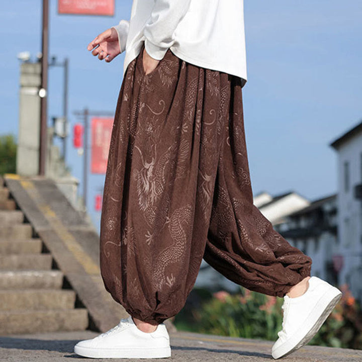 Buddha Stones Dragon Design Casual Plain Cotton Men's Pants With Pockets - image 1
