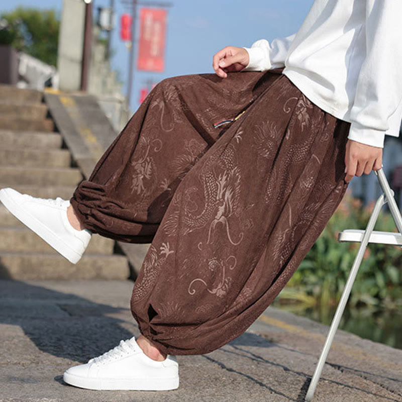 Buddha Stones Dragon Design Casual Plain Cotton Men's Pants With Pockets - image 8