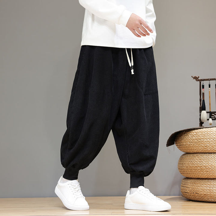 Buddha Stones Casual Plain Cotton Men's Harem Pants With Pockets - Black - US/UK/AU46，EU56 (5XL) - image 8