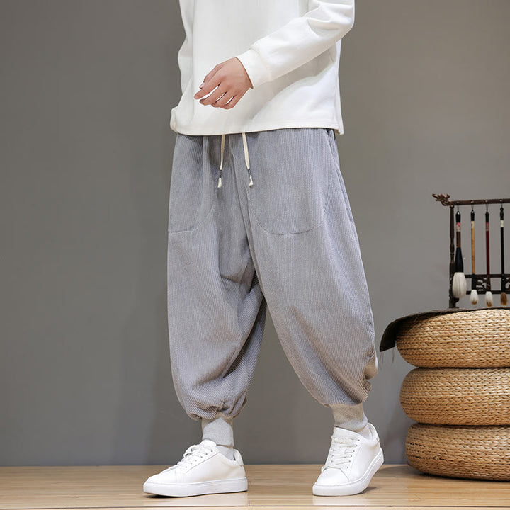 Buddha Stones Casual Plain Cotton Men's Harem Pants With Pockets - Gray - US/UK/AU46，EU56 (5XL) - image 0