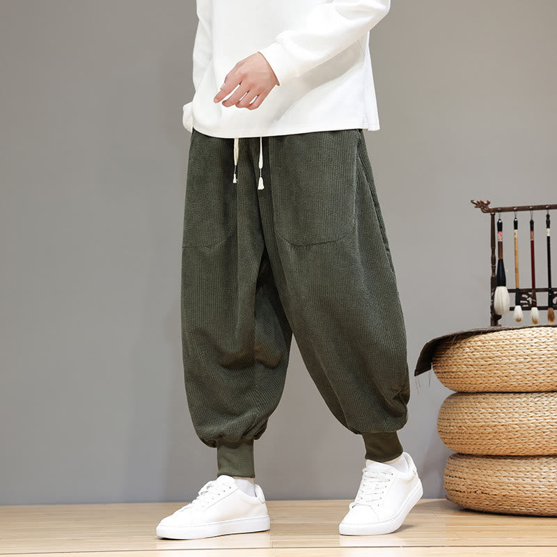 Buddha Stones Casual Plain Cotton Men's Harem Pants With Pockets