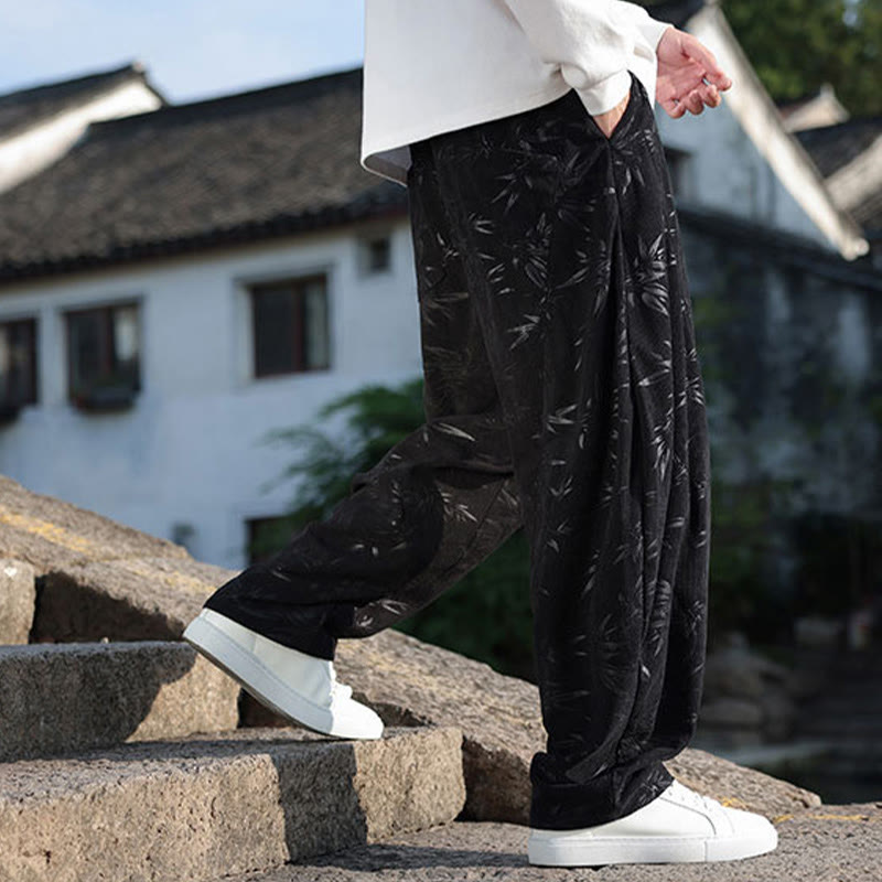 Buddha Stones Embroider Leaves Casual Cotton Men's Pants With Pockets - image 1