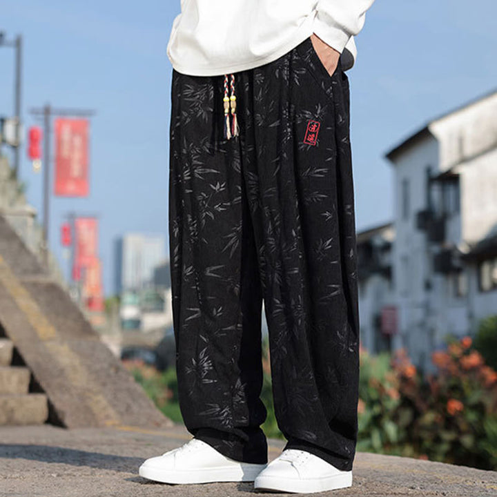 Buddha Stones Embroider Leaves Casual Cotton Men's Pants With Pockets - image 3