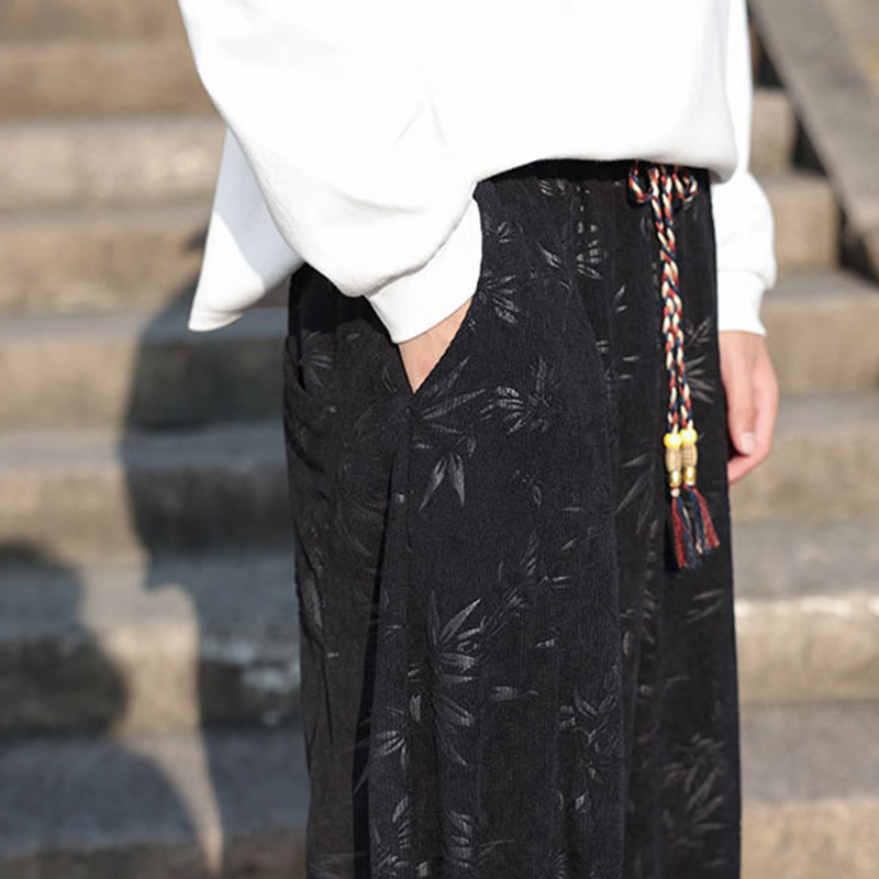 Buddha Stones Embroider Leaves Casual Cotton Men's Pants With Pockets - image 10