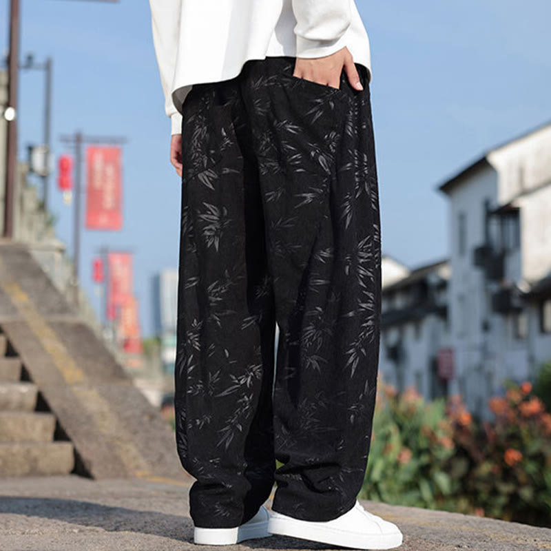 Buddha Stones Embroider Leaves Casual Cotton Men's Pants With Pockets - image 6