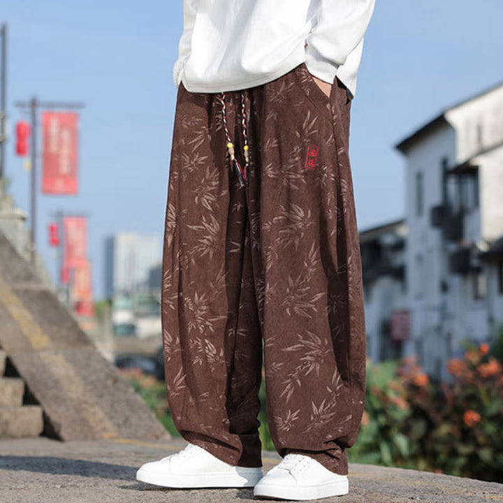 Buddha Stones Embroider Leaves Casual Cotton Men's Pants With Pockets - image 14