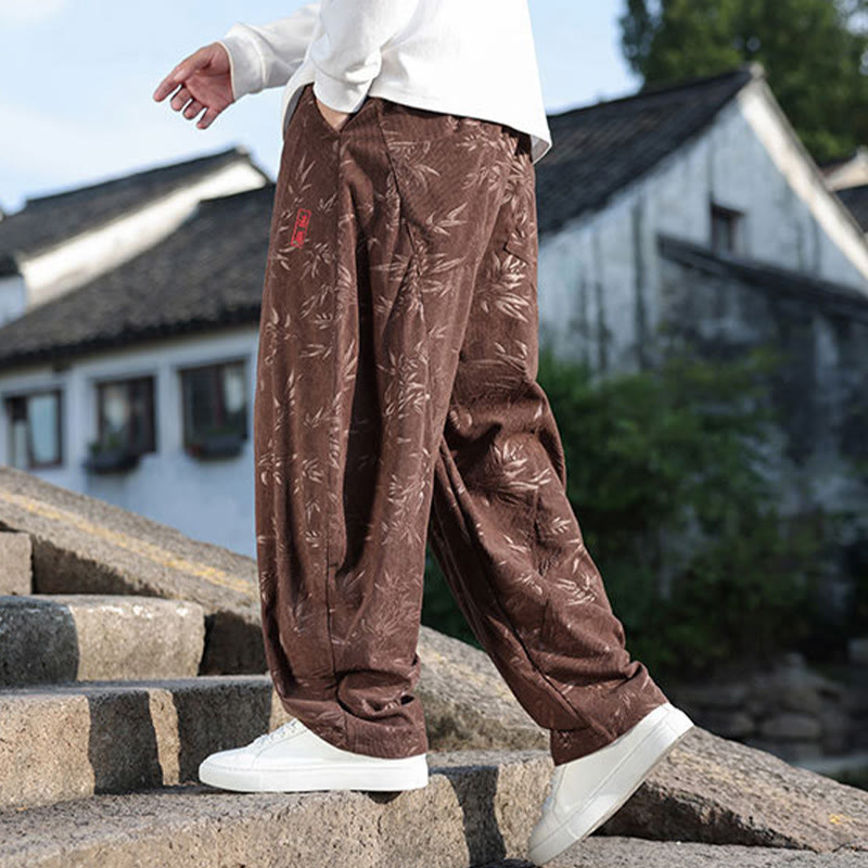 Buddha Stones Embroider Leaves Casual Cotton Men's Pants With Pockets - image 20
