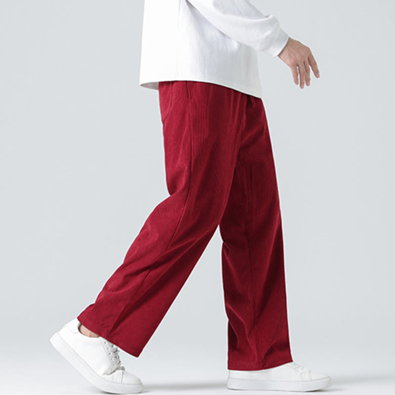 Buddha Stones Casual Solid Color Cotton Men's Wide Leg Pants With Pockets