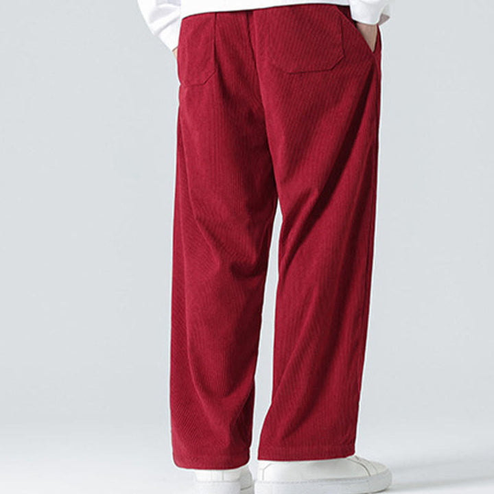 Buddha Stones Casual Solid Color Cotton Men's Wide Leg Pants With Pockets