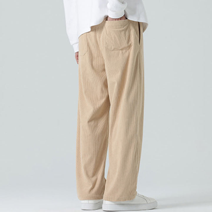 Buddha Stones Casual Solid Color Cotton Men's Wide Leg Pants With Pockets