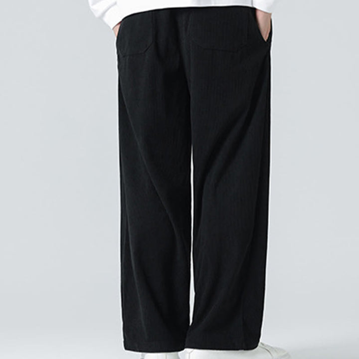 Buddha Stones Casual Solid Color Cotton Men's Wide Leg Pants With Pockets