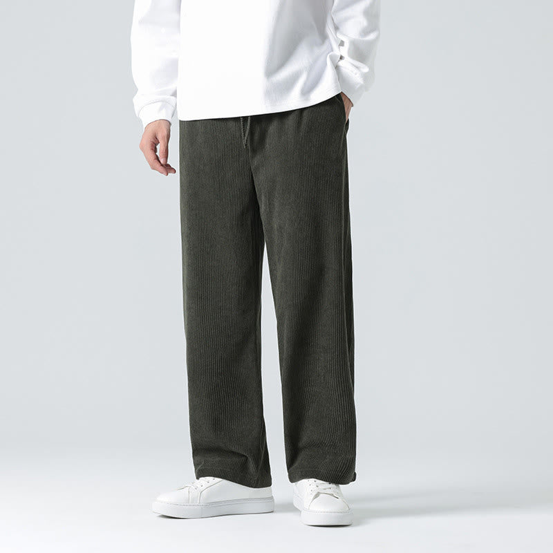 Buddha Stones Casual Solid Color Cotton Men's Wide Leg Pants With Pockets