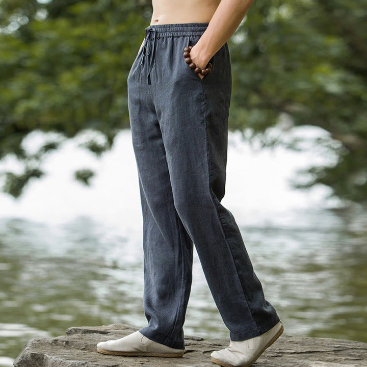 Buddha Stones Solid Color Cotton Linen Men's Wide Leg Pants With Pockets - image 12