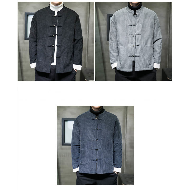 Buddha Stones Solid Color Frog-button Cotton Men's Jacket Shirt Clothing - image 16