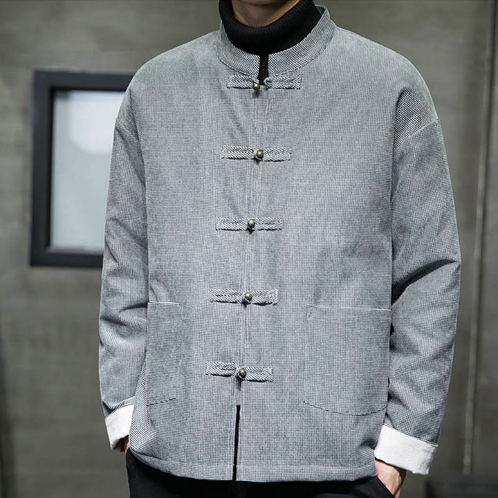 Buddha Stones Solid Color Frog-button Cotton Men's Jacket Shirt Clothing - image 18