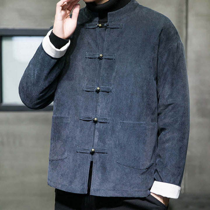 Buddha Stones Solid Color Frog-button Men's Jacket Shirt Clothing - image 11