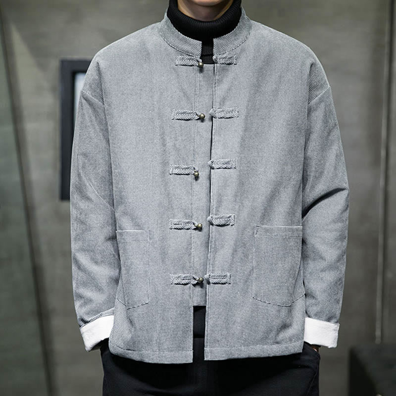 Buddha Stones Solid Color Frog-button Men's Jacket Shirt Clothing - Gray - US/UK/AU46，EU56 (5XL) - image 16