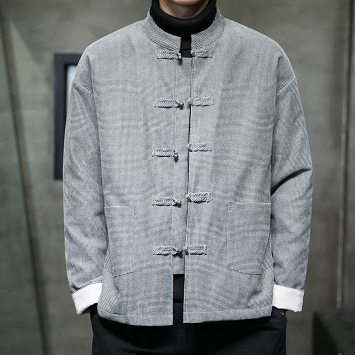 Buddha Stones Solid Color Frog-button Men's Jacket Shirt Clothing - Gray - US/UK/AU46，EU56 (5XL) - image 16