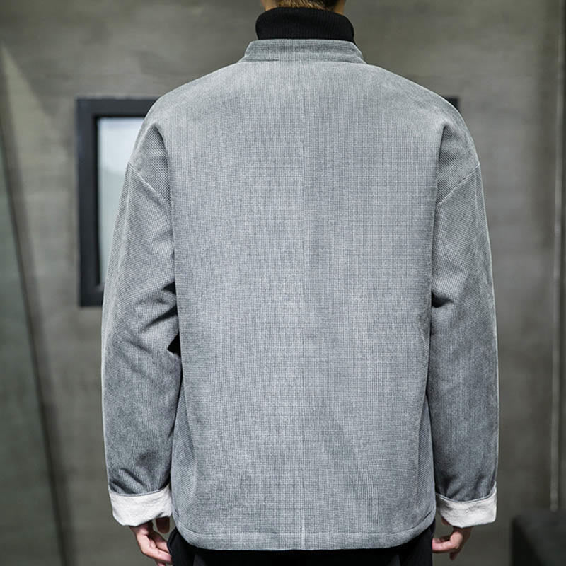 Buddha Stones Solid Color Frog-button Cotton Men's Jacket Shirt Clothing - image 20