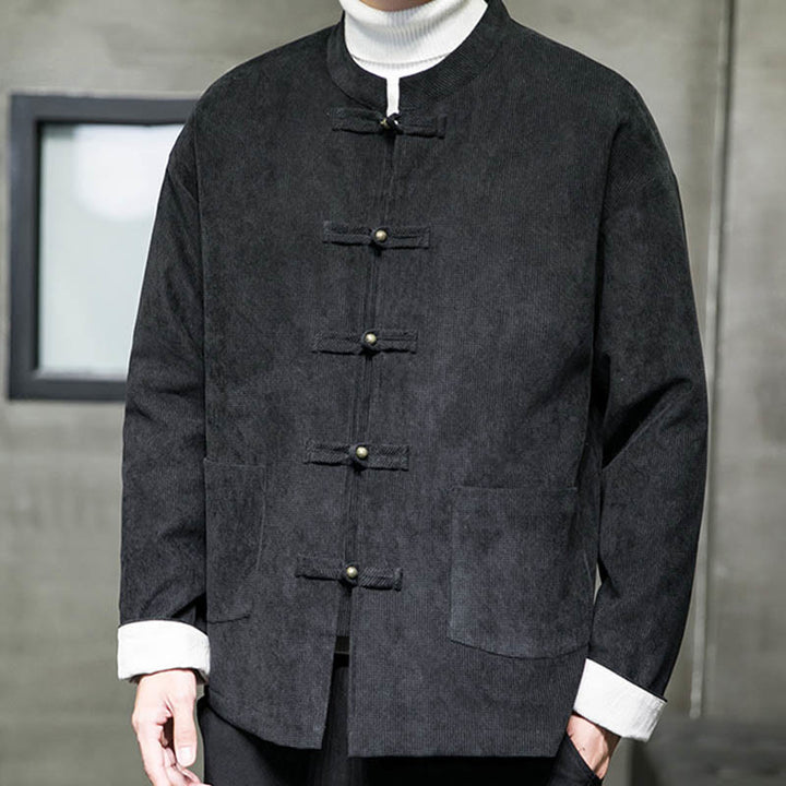 Buddha Stones Solid Color Frog-button Cotton Men's Jacket Shirt Clothing - image 6