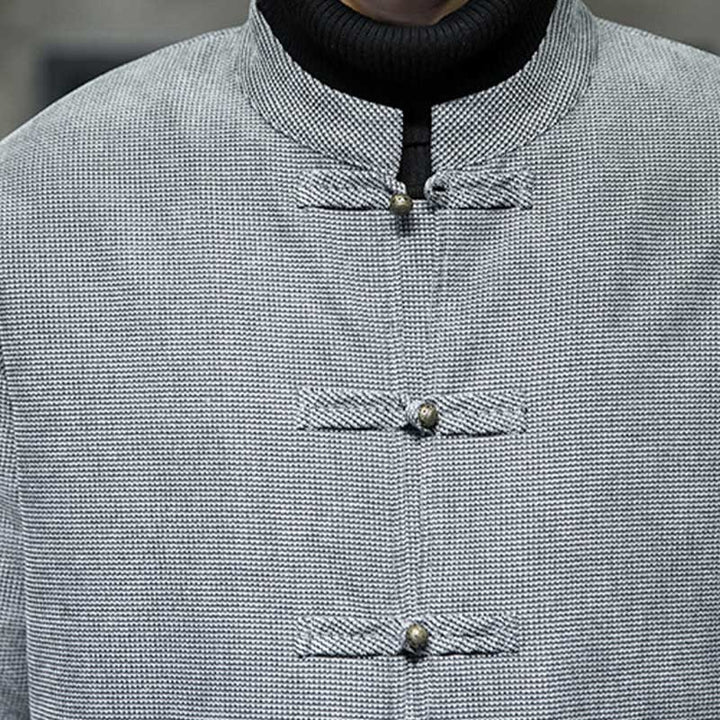 Buddha Stones Solid Color Frog-button Cotton Men's Jacket Shirt Clothing - image 25