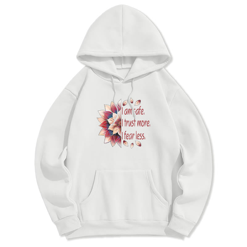 Buddha Stones I Am Safe I Trust More I Fear Less Lotus Polyester Fleece Lined Hoodie