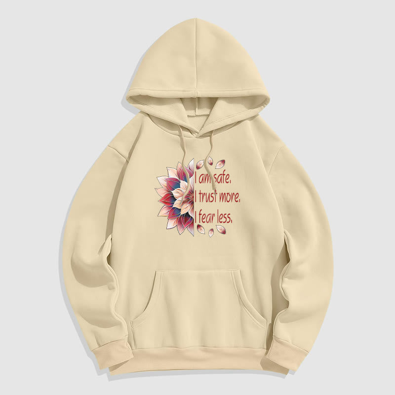 Buddha Stones I Am Safe I Trust More I Fear Less Lotus Polyester Fleece Lined Hoodie