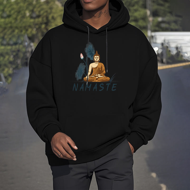 Buddha Stones NAMASTE Meditation Buddha Polyester Fleece Lined Hoodie