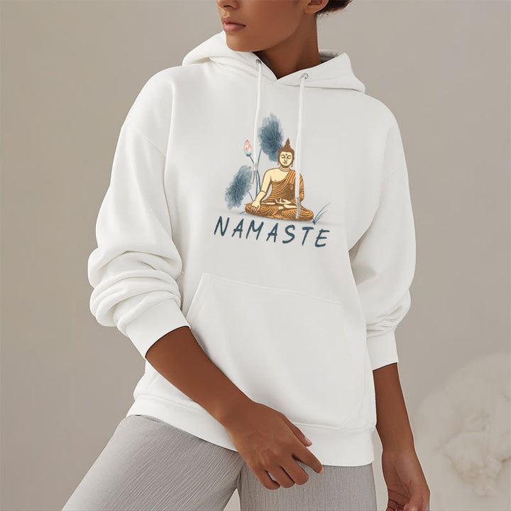 Buddha Stones NAMASTE Meditation Buddha Polyester Fleece Lined Hoodie