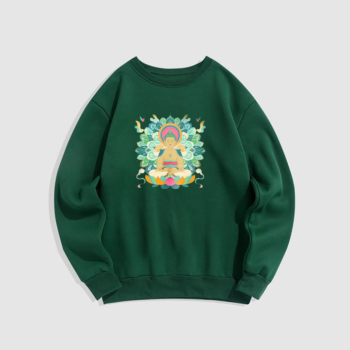 Buddha Stones Butterfly Lotus Buddha-Inspired Fleece Lined Sweatshirt