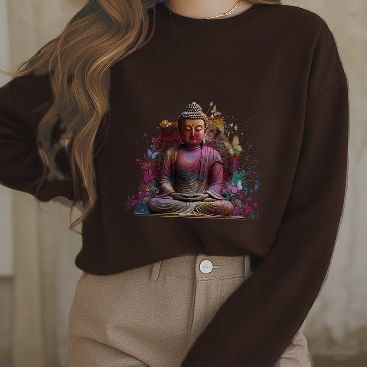 Buddha Stones Butterfly Meditation Buddha Fleece Lined Polyester Sweatshirt