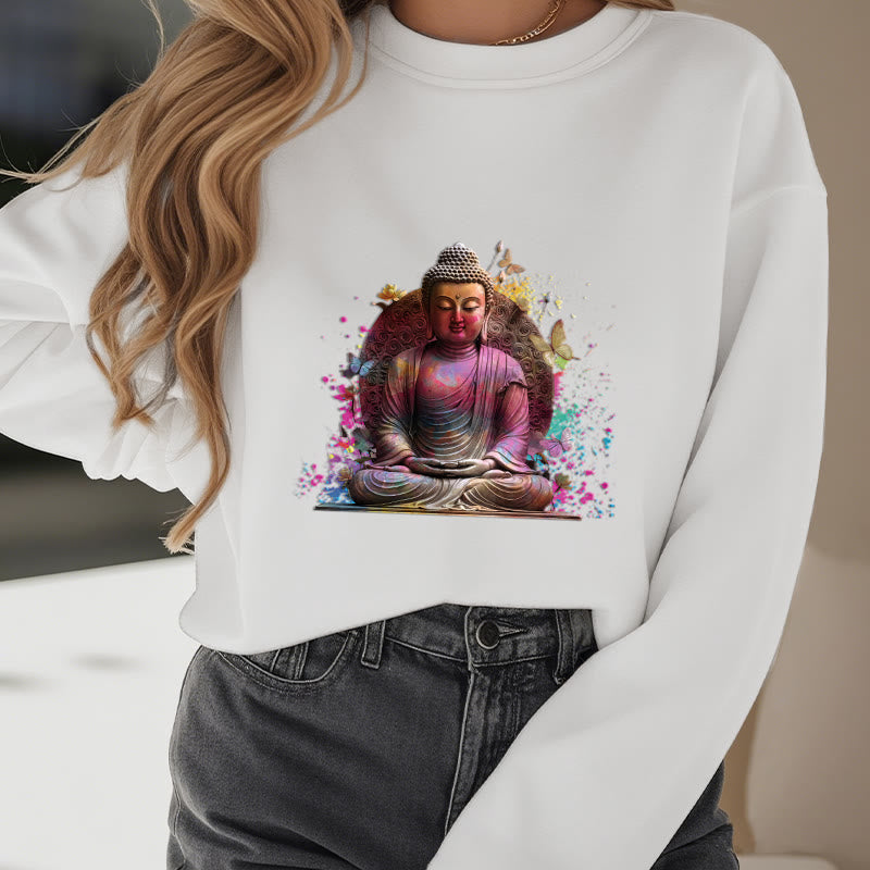 Buddha Stones Butterfly Meditation Buddha Fleece Lined Polyester Sweatshirt