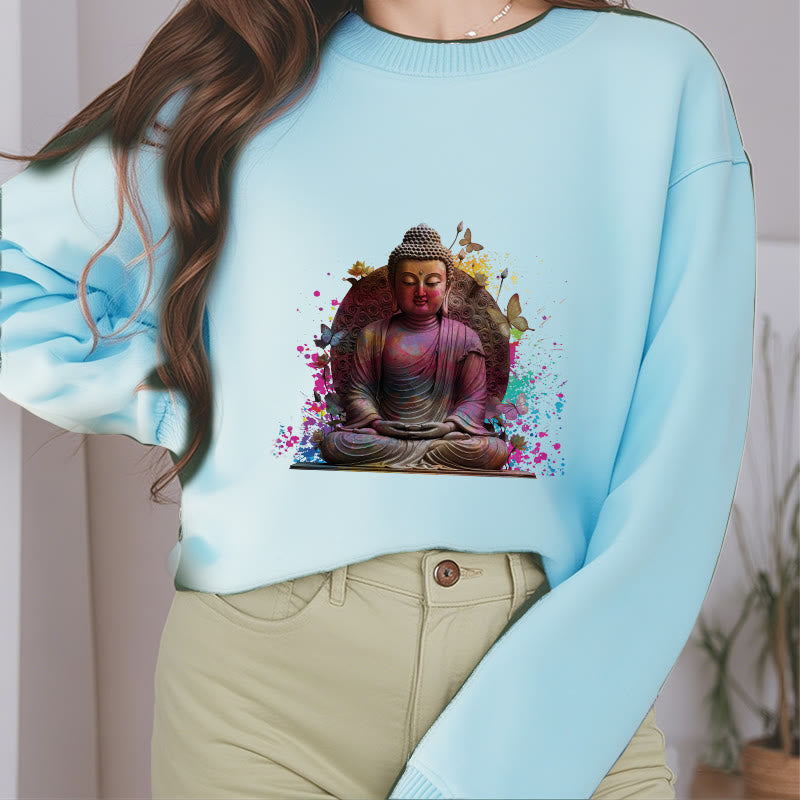 Buddha Stones Butterfly Meditation Buddha Fleece Lined Polyester Sweatshirt