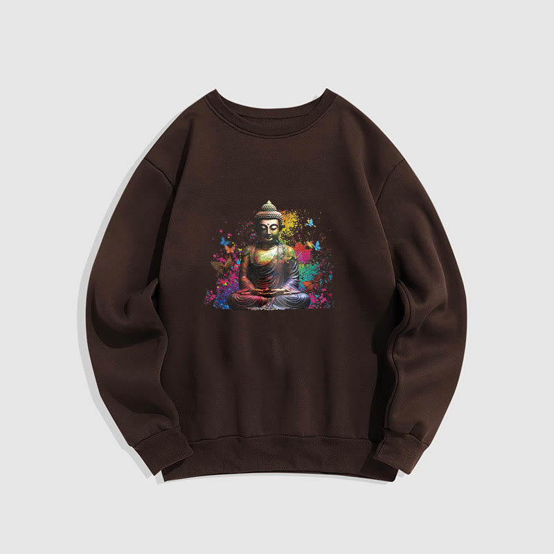 Buddha Stones Colorful Butterfly Flying Meditation Buddha Fleece Lined Polyester Sweatshirt