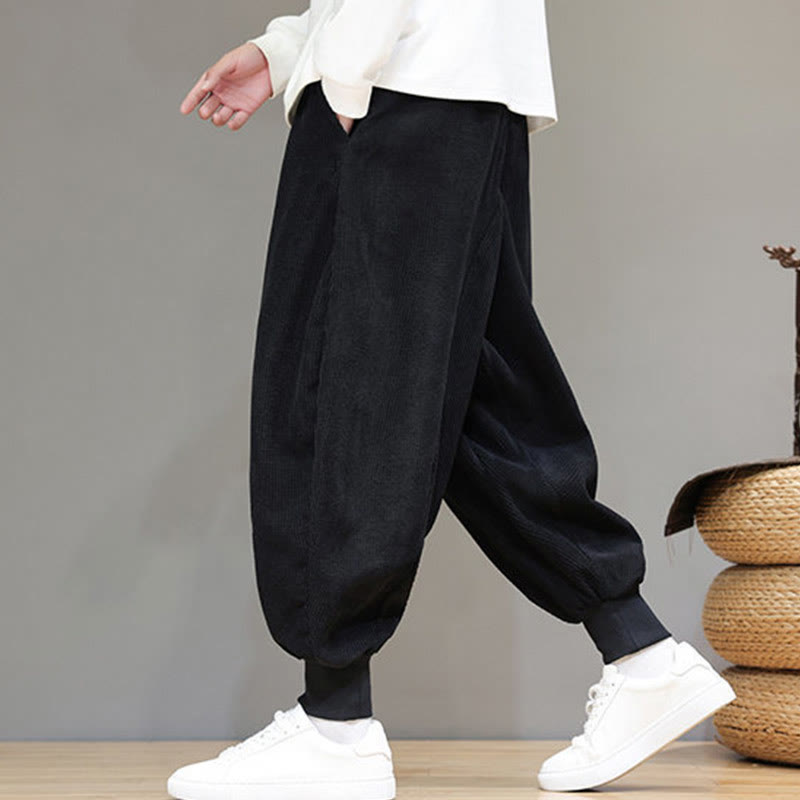 Buddha Stones Casual Plain Cotton Men's Harem Pants With Pockets