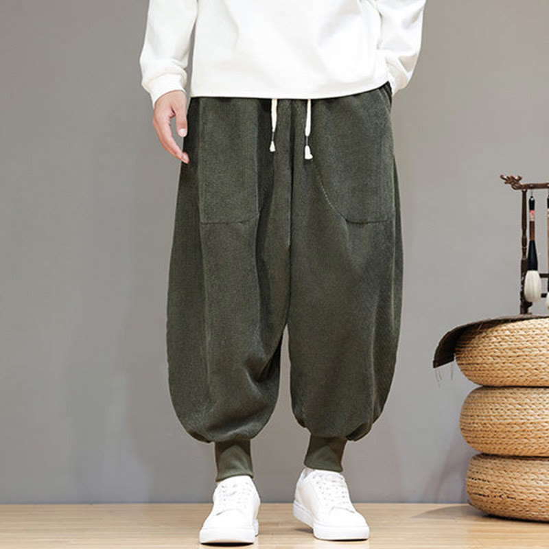 Buddha Stones Casual Plain Cotton Men's Harem Pants With Pockets - image 21