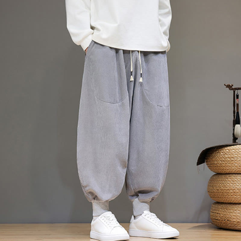 Buddha Stones Casual Plain Cotton Men's Harem Pants With Pockets