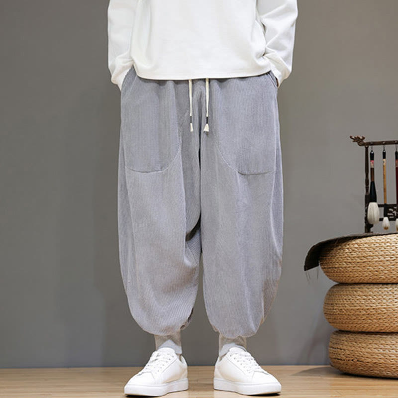 Buddha Stones Casual Plain Cotton Men's Harem Pants With Pockets