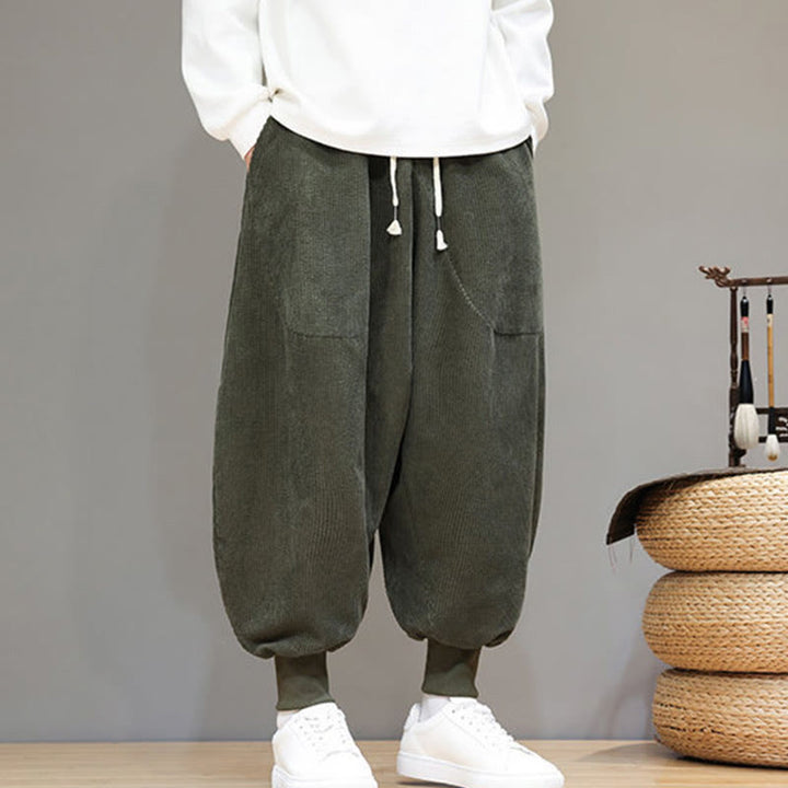 Buddha Stones Casual Plain Cotton Men's Harem Pants With Pockets - image 25