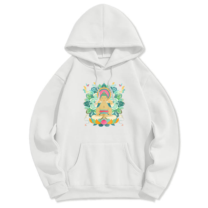 Buddha Stones Butterfly Lotus Buddha-Inspired Fleece Lined Polyester Hoodie