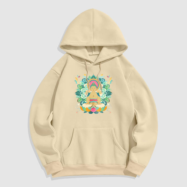 Buddha Stones Butterfly Lotus Buddha-Inspired Fleece Lined Polyester Hoodie