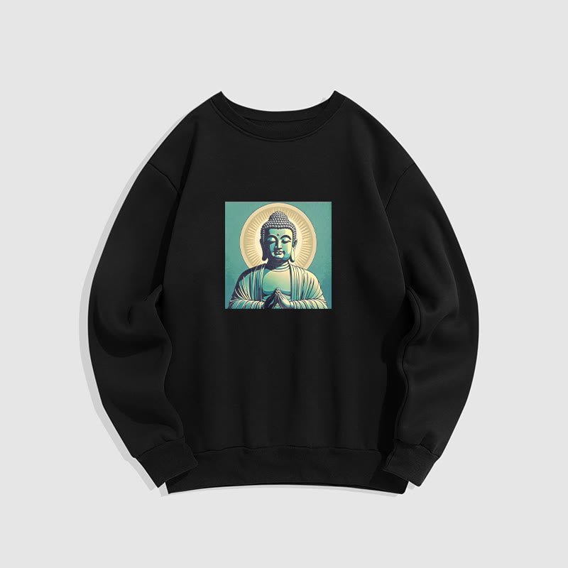 Buddha Stones Aura Green Buddha Round Neck Fleece Lined Sweatshirt