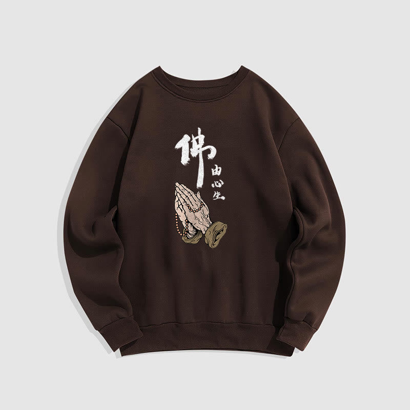 Buddha Stones Praying Fleece Lined Polyester Sweatshirt