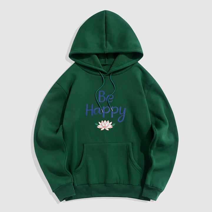 Buddha Stones Be Happy Lotus Fleece Lined Polyester Hoodie