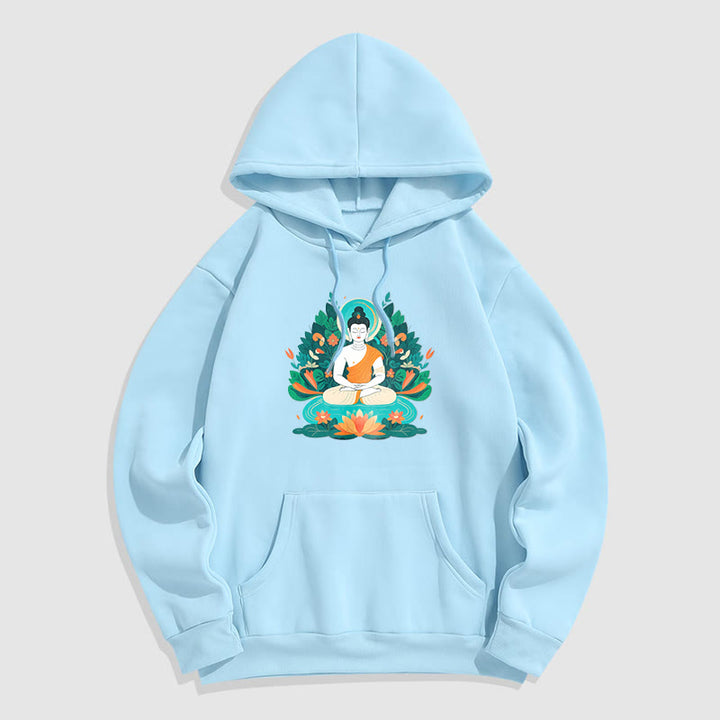 Buddha Stones Flower Grass Lotus Bodhisattva Fleece Lined Polyester Hoodie