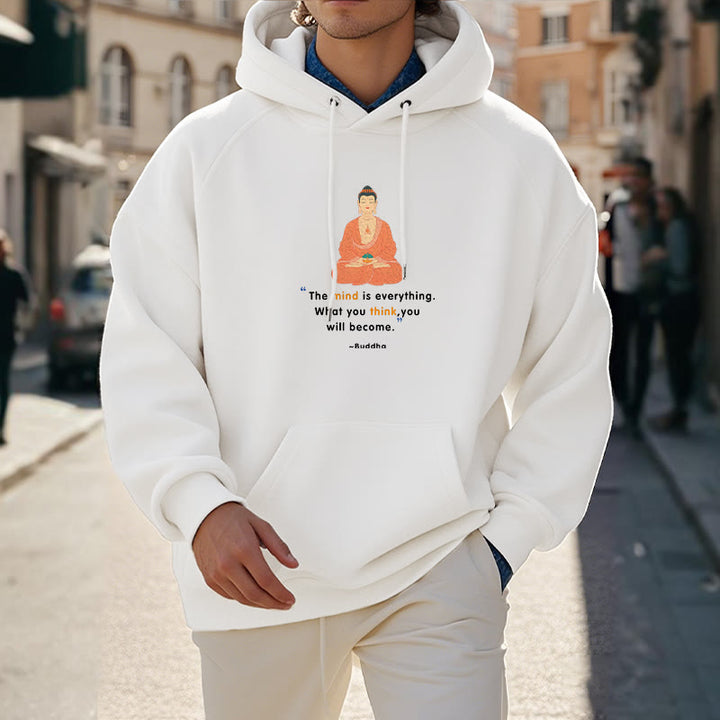 Buddha Stones The Mind Is Everything Meditation Buddha Polyester Fleece Lined Hoodie