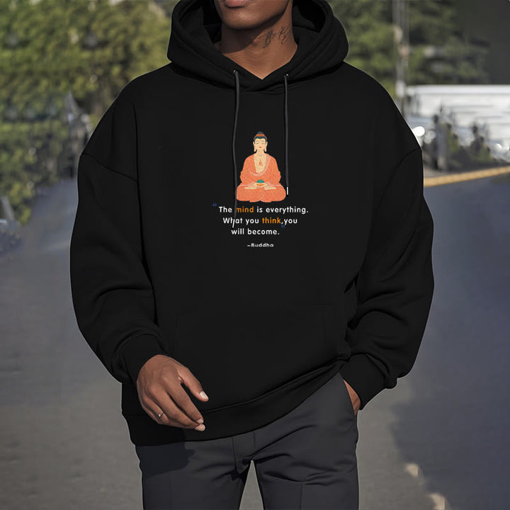 Buddha Stones The Mind Is Everything Meditation Buddha Polyester Fleece Lined Hoodie